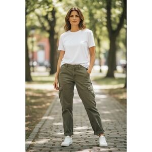 Bella Dahl Army Green Linen Blend Fatigue Cargo Pants Military Women's Size 30
